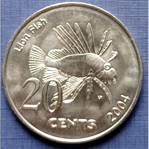 Монета 20 центов Кокосовые (Килинг) острова 2004 фауна рыба-лев