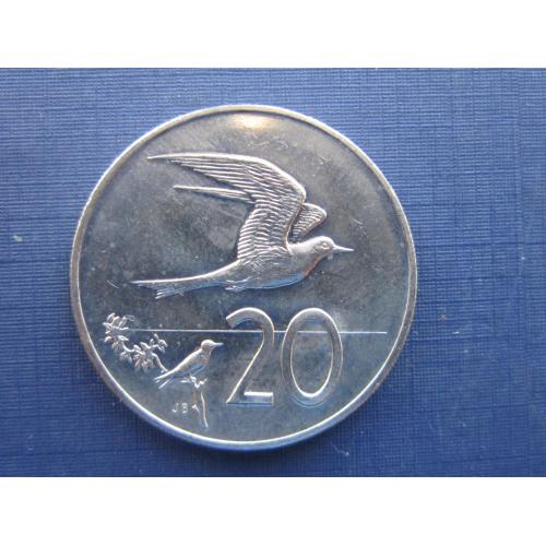 Монета 20 центов Острова Кука Британские 1992 фауна птица