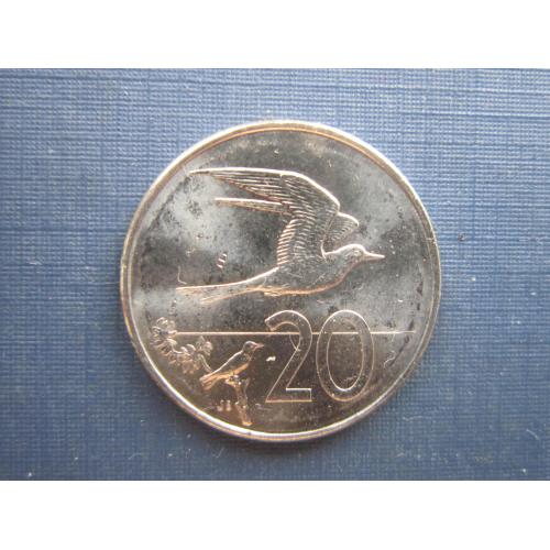 Монета 20 центов Острова Кука Британские 2015 фауна птица маленькая