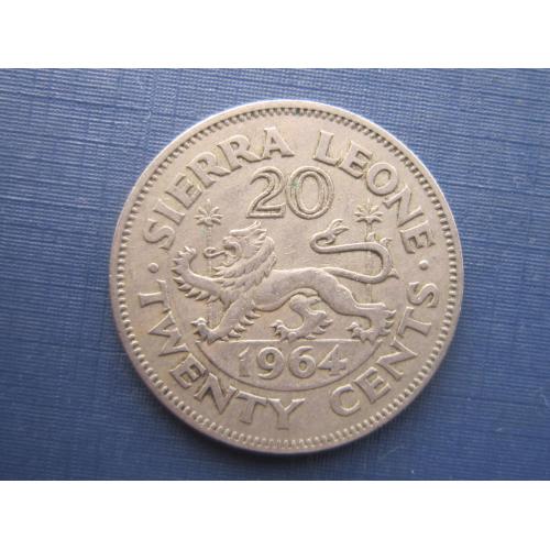Монета 20 центов Сьерра-Леоне 1964 фауна лев
