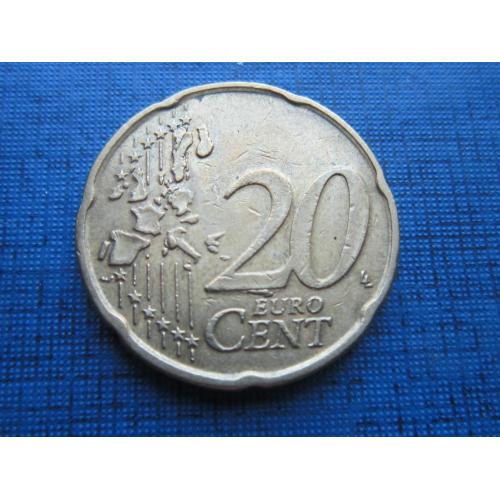 Монета 20 евроцентов Бельгия 2002 брак реверса множественный крокодил под 2 Италия Скандинавия