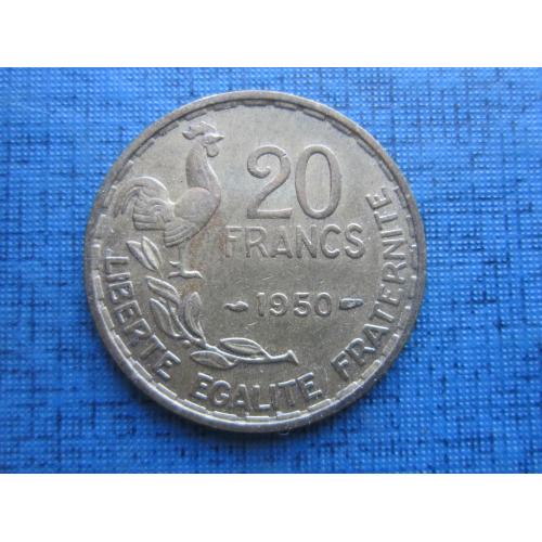 Монета 20 франков Франция 1950 фауна петух G/Guiraud 3 пера ! редкая
