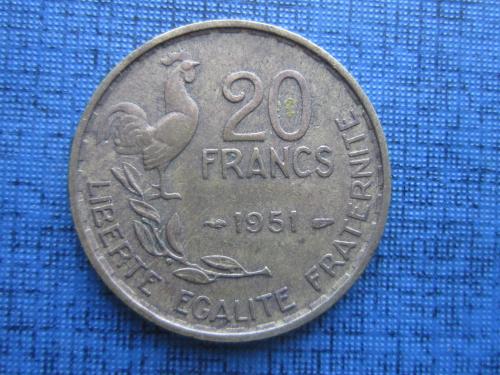 Монета 20 франков Франция 1951 фауна петух