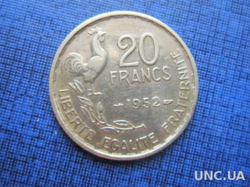 монета 20 франков Франция 1952 фауна петух
