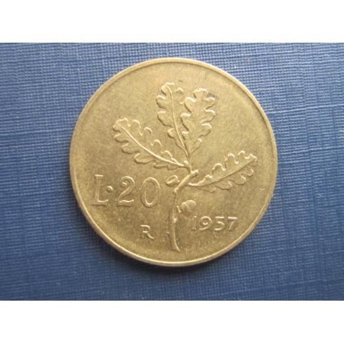 Монета 20 лир Италия 1957 флора дуб