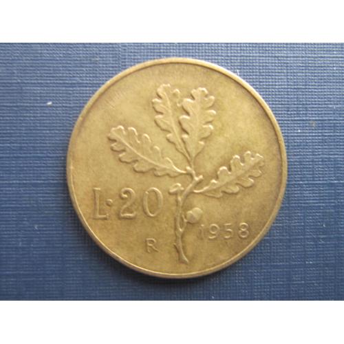 Монета 20 лир Италия 1958 флора дуб