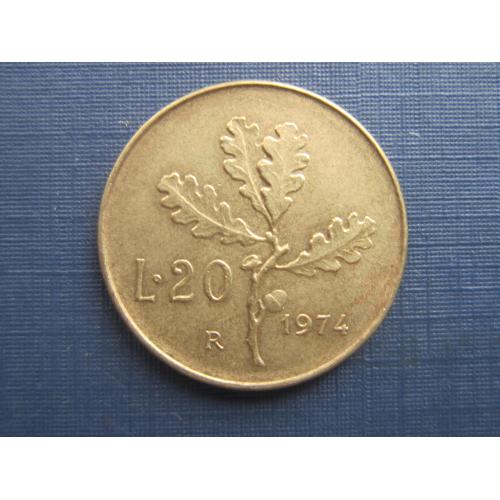 Монета 20 лир Италия 1974 флора дуб
