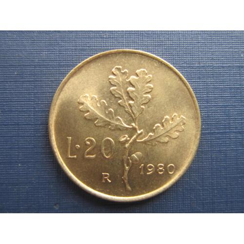 Монета 20 лир Италия 1980 флора дуб