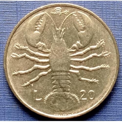 Монета 20 лир Сан-Марино 1974 фауна рак омар лангуст