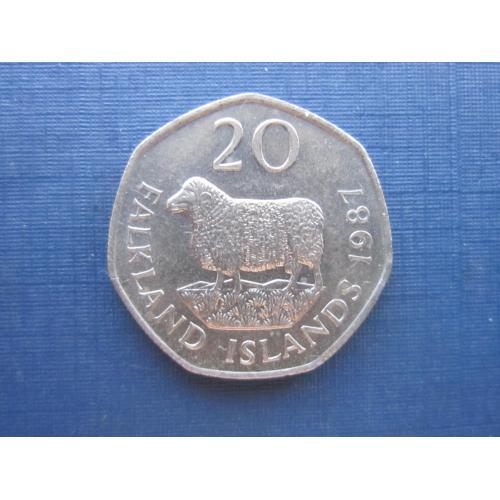 Монета 20 пенсов Фолклендские острова Фолкленды Британские 1987 фауна баран овца