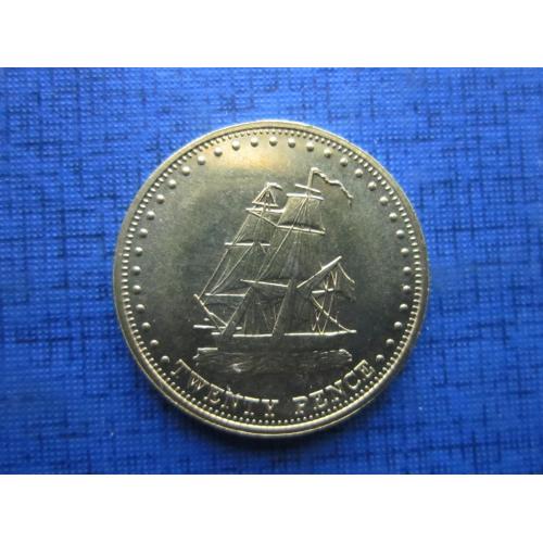 Монета 20 пенсов Тристан-да-Кунья Остров Столтенхоф Британский 2008 корабль парусник