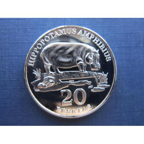 Монета 20 песет Сахарави Западная Сахара 2020 фауна бегемот