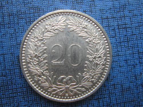 Монета 20 раппен Швейцария 1989