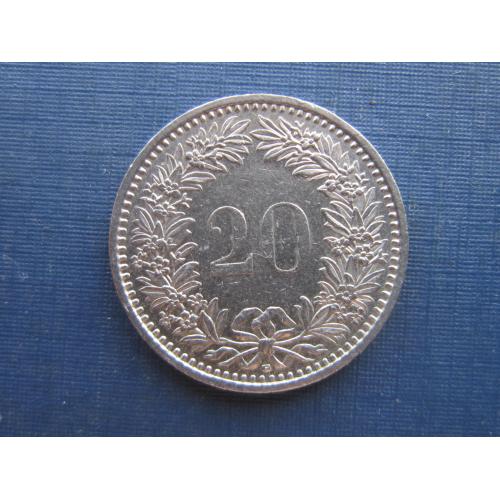 Монета 20 раппен Швейцария 1990