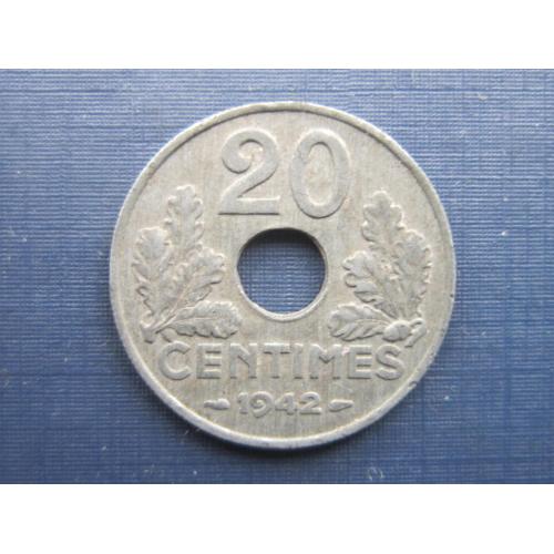 Монета 20 сантимов Франция 1942 цинк