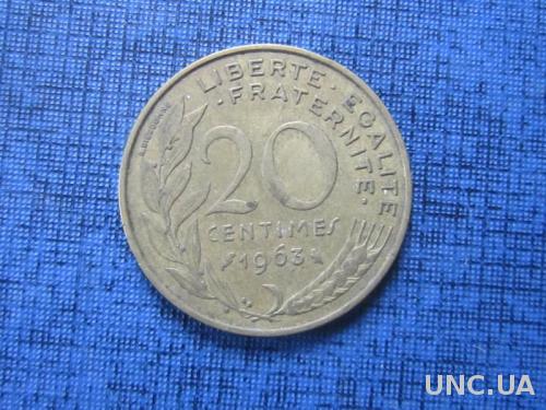 Монета 20 сантимов франция 1963
