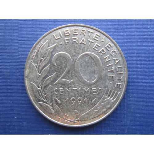 Монета 20 сантимов Франция 1991