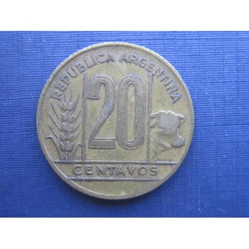 Монета 20 сентаво Аргентина 1943 фауна корова бык
