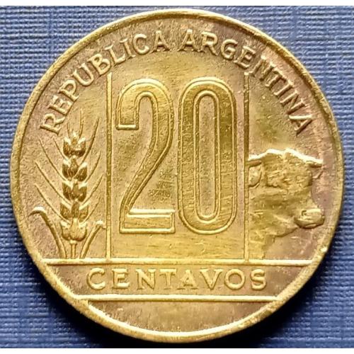 Монета 20 сентаво Аргентина 1947 фауна корова бык
