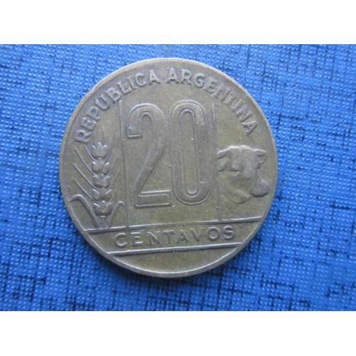 Монета 20 сентаво Аргентина 1950 фауна корова бык
