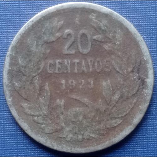 Монета 20 сентаво Чили 1923 фауна птица кондор