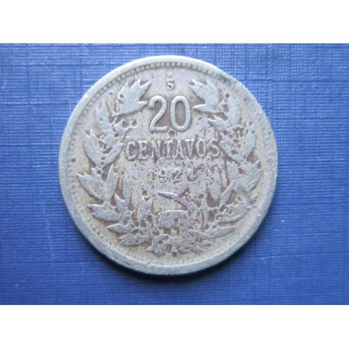 Монета 20 сентаво Чили 1924 фауна птица кондор
