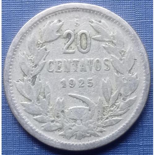 Монета 20 сентаво Чили 1925 фауна птица кондор