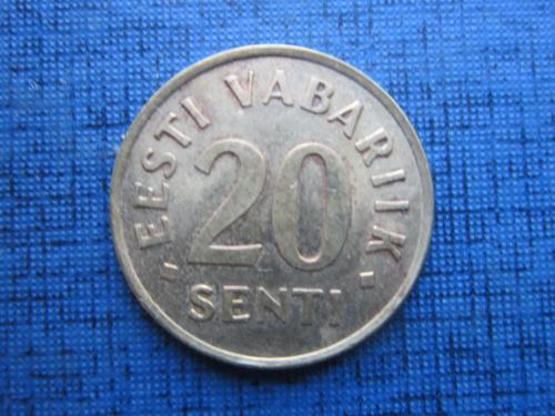 Монета 20 сенти Эстония 1992