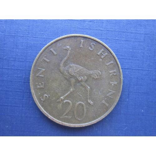 Монета 20 сенти Танзания 1966 фауна птица страус