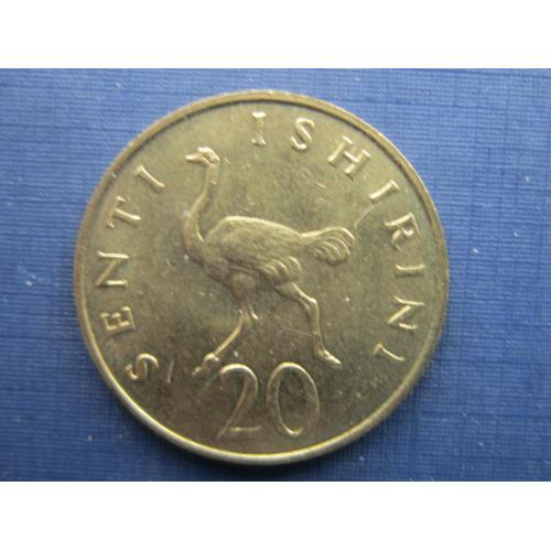 Монета 20 сенти Танзания 1981 фауна птица страус