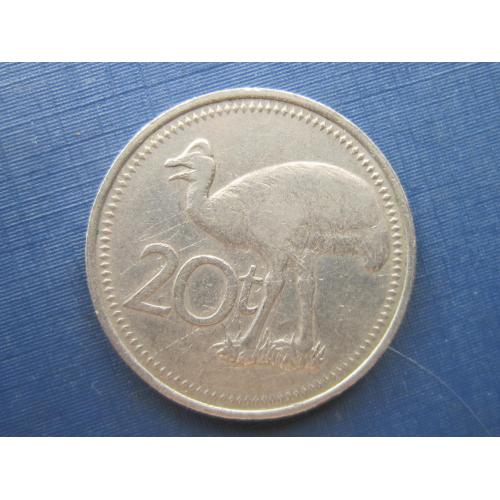 Монета 20 тоеа Папуа и Новая Гвинея 1975 фауна птица