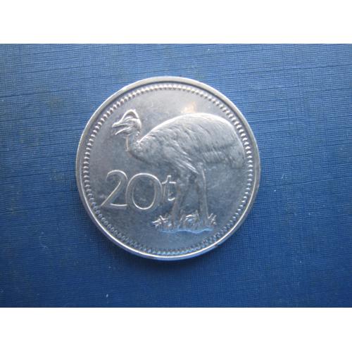 Монета 20 тоеа Папуа-Нова Гвінея 1975 фауна птах страус