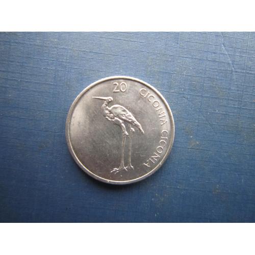 Монета 20 толарів Словенія 2004 фауна птах чапля