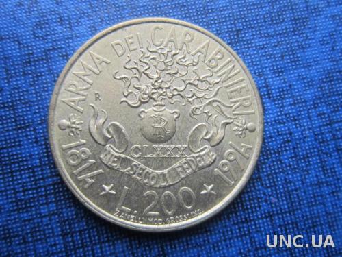монета 200 лир Италия 1994 юбилейка карабинеры