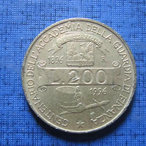 Монета 200 лир Италия 1996 юбилейка 100 лет академии Финансовой гвардии