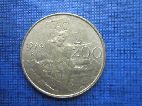 Монета 200 лир Сан Марино 1994 ФАО фауна медведь