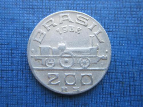 Монета 200 рейс Бразилия 1938 поезд паровоз