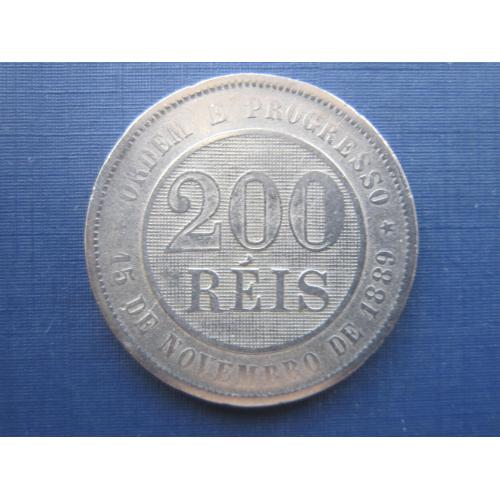 Монета 200 рейс (реалов) Бразилия 1896 нечастая