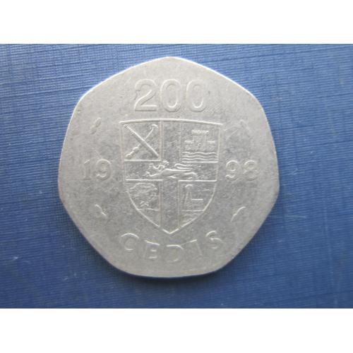 Монета 200 седи Гана 1998 фауна раковина