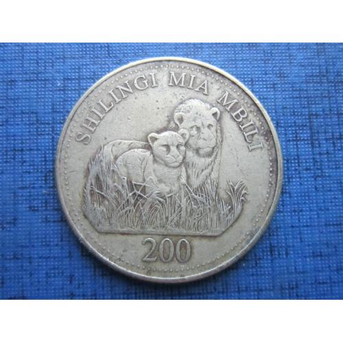 Монета 200 шиллингов Танзания Занзибар 2008 фауна лев львы
