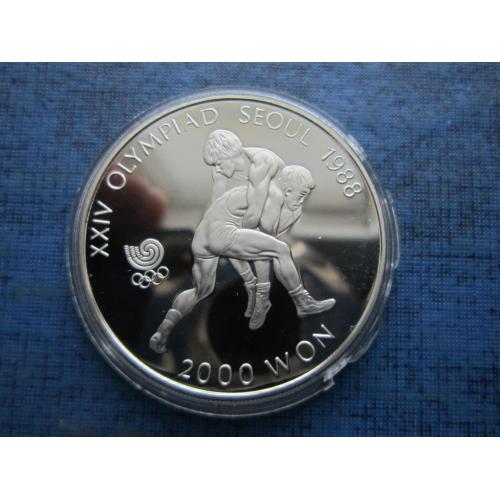 Монета 2000 вон Южная Корея 1986 спорт олимпиада Сеул 1988 борьба греко-римская пруф