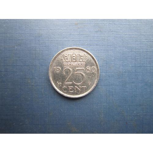 Монета 25 центів Нідерланди 1980