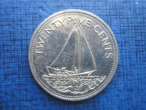 Монета 25 центов Багамские острова Багамы 2005 корабль парусник яхта
