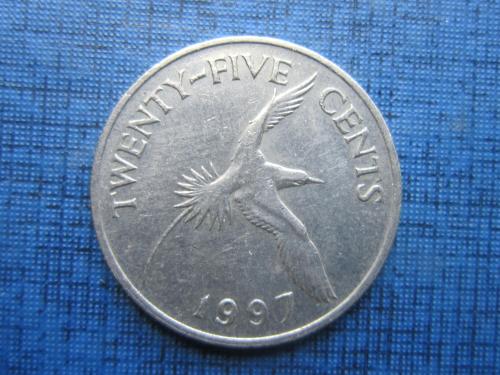 Монета 25 центов Бермудские острова Бермуда Британская 1997 фауна птица