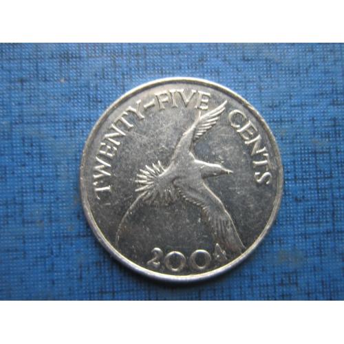 Монета 25 центов Бермудские острова Бермуда Британская 2004 фауна птица