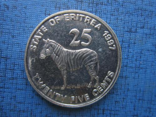 монета 25 центов Эритрея 1991 фауна зебра состояние