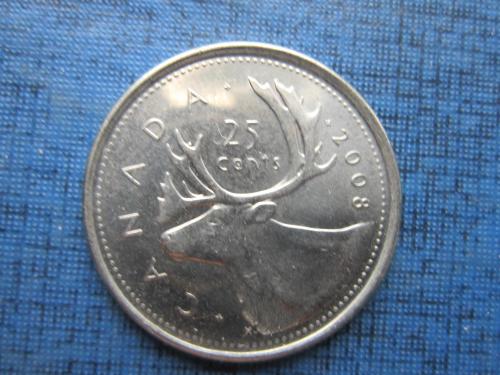 Монета 25 центов Канада 2008 фауна олень