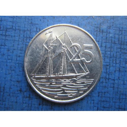 Монета 25 центов Каймановы острова Кайманы Британские 2002 корабль парусник яхта