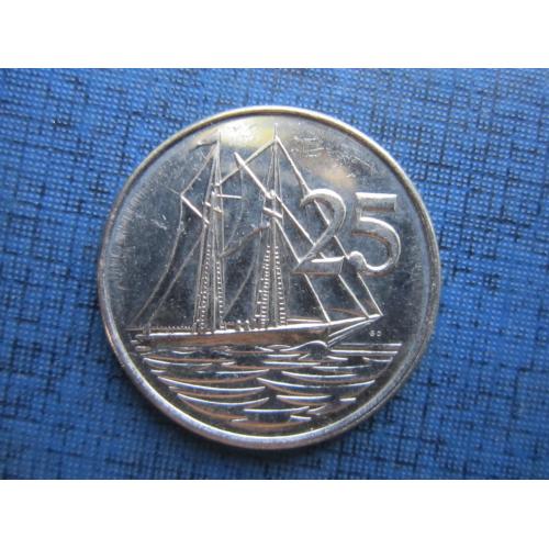 Монета 25 центов Каймановы острова Кайманы Британские 2013 корабль парусник яхта