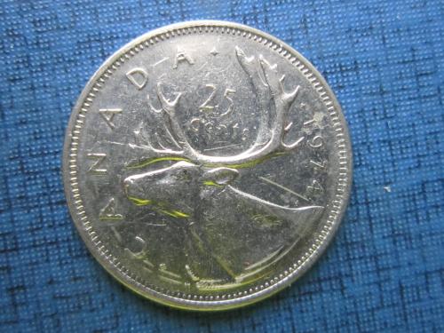 Монета 25 центов квотер Канада 1974 фауна олень